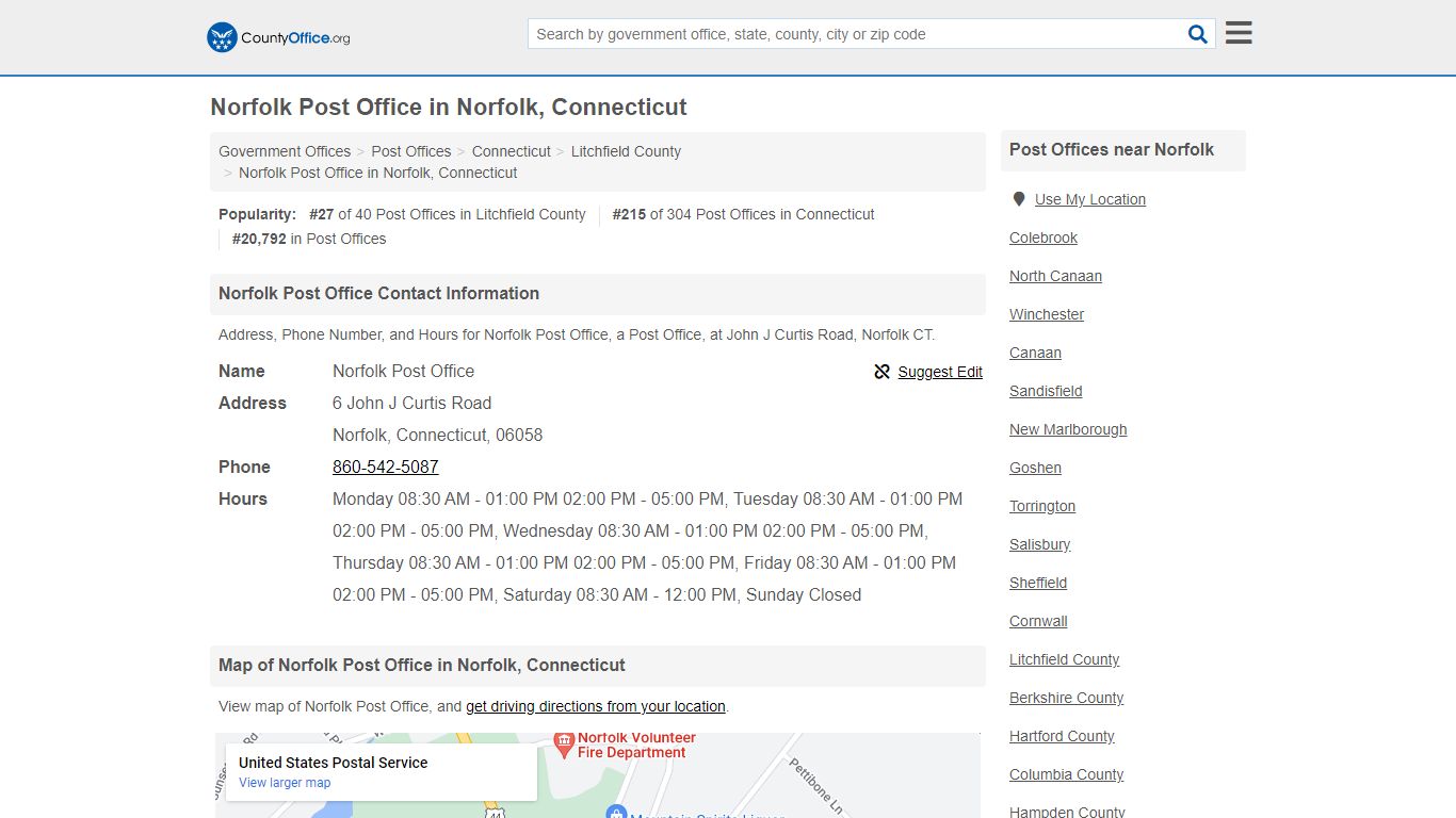 Norfolk Post Office - Norfolk, CT (Address, Phone, and Hours)