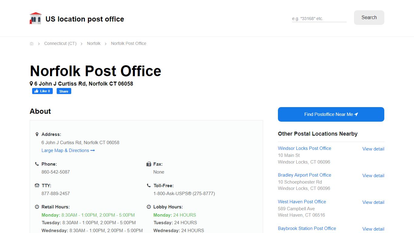 Norfolk Post Office, CT 06058 - Hours Phone Service and Location